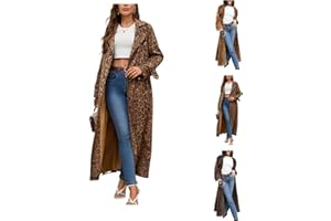 Women's Faux Suede Long Trench Coat with Belt, Double Breasted Notched Lapel Casual Work Overcoat