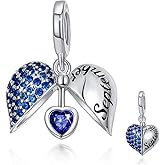 FOREVER QUEEN Birthstone Charms Wings of Angel 925 Sterling Silver Love You Heart Charm Dangle Bead for Charm Bracelet Necklace, Happy Birthday Jewelry Bead for Women