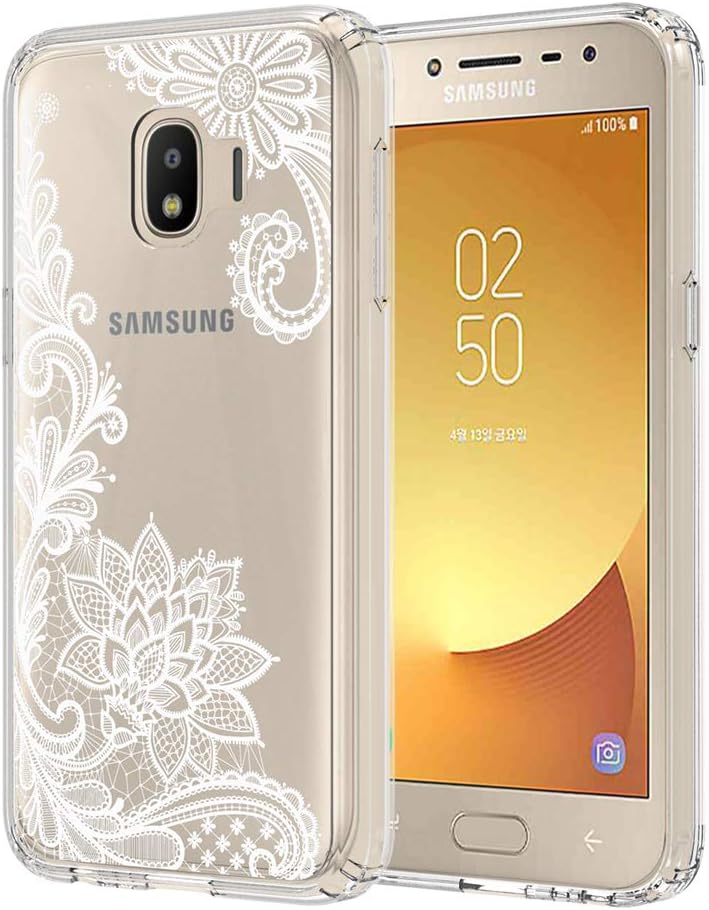 Samsung Galaxy J2 Pure Case, J2 Core / J2 Dash / J2 (2019) Case, LEEGU Anti-Scratch Shockproof Floral Printed Girls Hybrid Hard Plastic and TPU Gel Bumper Protective Cover Slim Cases - White Lace