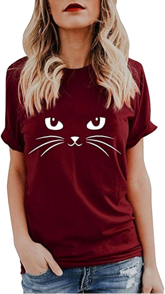 Amazon レディース 半袖 Tシャツ 猫 可愛い 女性 カットソー 重ね着 上着 夏 ルームウェア 薄手 部屋着 お出かけ 通勤 デート 代30代40代にも L レッド キャミソール タンクトップ 通販