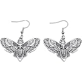 Goth Moth Dangle Earrings for Women - Gothic Jewelry with Skull and Sun Moon Symbols, Witchy Statement Jewelry Gift, Vintage Punk Moth Butterfly Skull Dangle Earrings for Women