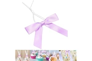 GUIFIER 50 Pieces 3 inch Satin Ribbon Twist Tie Bows, Pretied Bows with Twist Ties, Twist Bows Treats Bags, Bow Ties for Treats, Cake Pops, Baby Shower, Crafts, Gift Wrapping Favors (Light Purple)