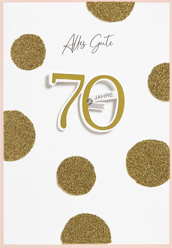 Perleberg Birthday Card with German Text "Alles Gute" - Elegant 70th Birthday Card with Envelope - Beautiful Birthday Cards 11.6 x 16.6 cm - Birthday Card for a Successful Surprise
