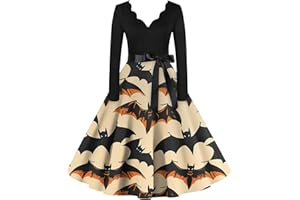 BDPORKAS Halloween Costumes for Women 2024 Pumpkin Printed Long Sleeve Plus Size Halloween Dress Sexy Gothic Party Dress