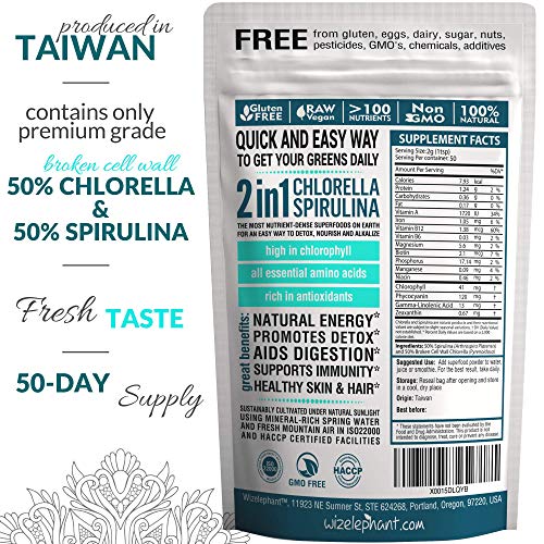 Spirulina Chlorella Powder. Premium Grade Non GMO Vegan. Rich in Chlorophyll for Natural