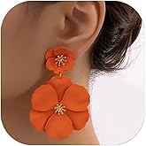 ZENCHEER Flower Clip On Earrings - Floral Petal Drop Earrings Statement Hypoallergenic Flower Stud Earring for Women Wedding Jewelry Gifts