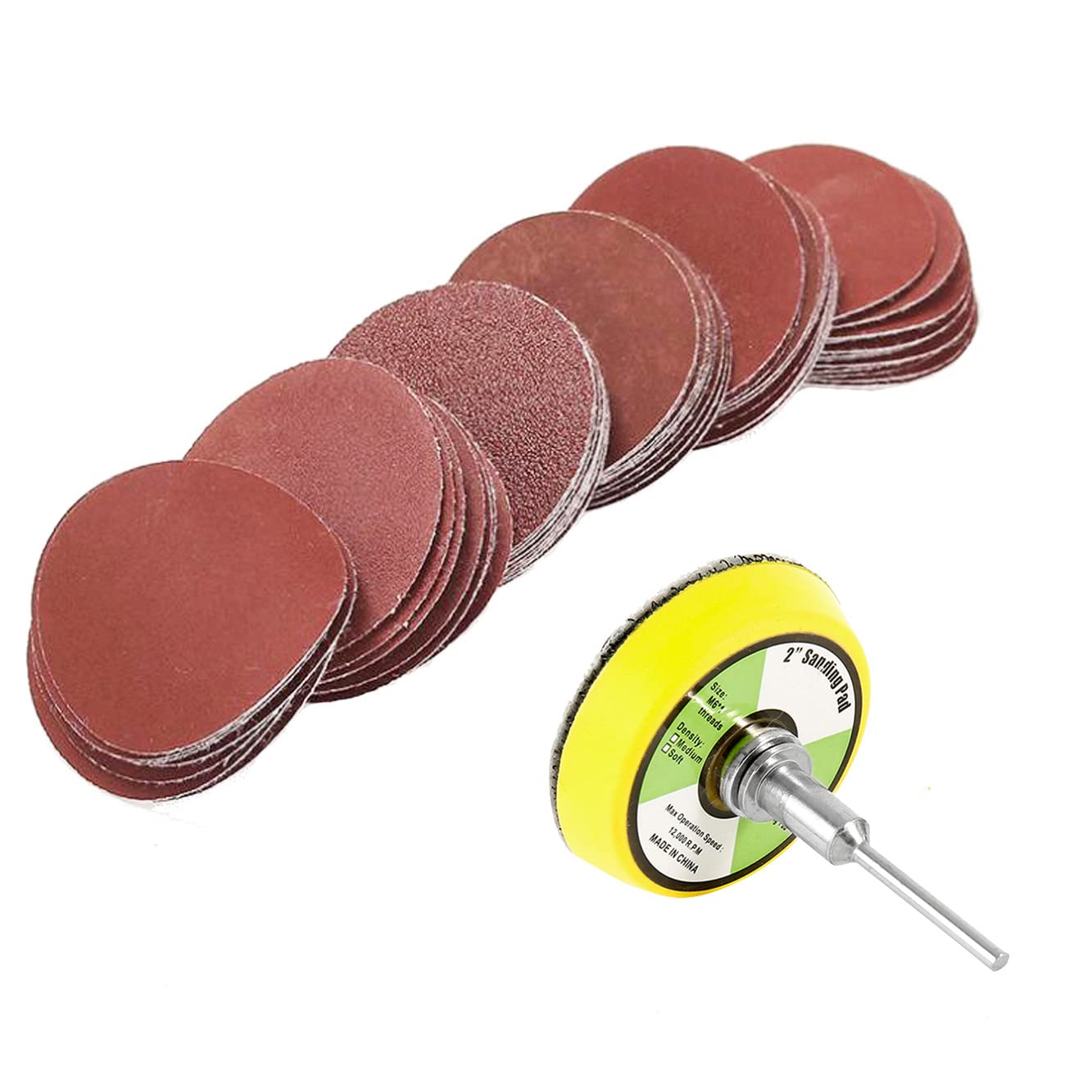 Bestgle 60pcs Sanding Discs Kit, 2" (50mm) Abrasive Sander Pads with 1/8" Shank Backing Plate for Drill Grinder Rotary Tools, 100/240/600/800/1000/2000 Grit Sandpaper
