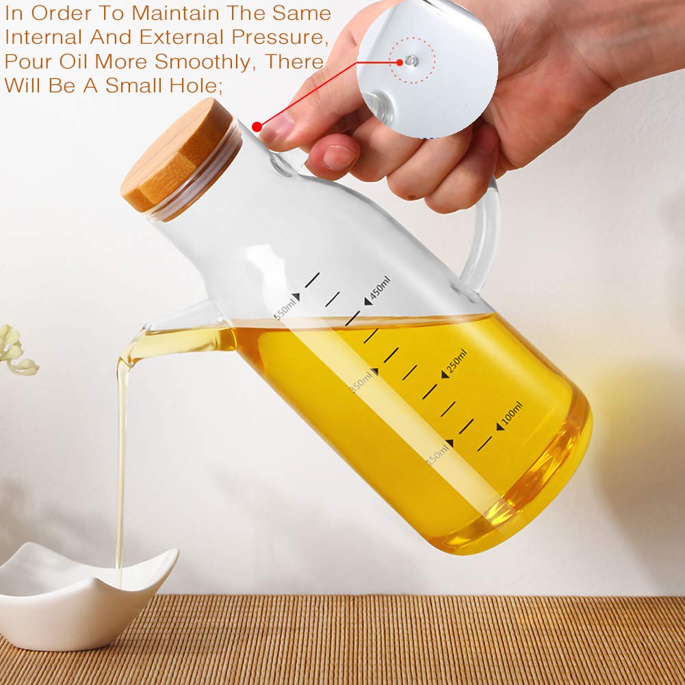 NORTHOME Olive Oil Dispenser Glass Bottle Cruet 18 oz Lead-Free with Stainless Steel lid and Vinegar Bottles for Kitchen Cooking Container set (18oz, Bamboo Lid)