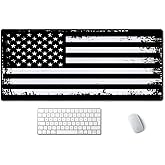 SSOIU Desk Mat, Extended Gaming Mouse Pad (35.5x15.7 in), Large Non-Slip Rubber Base Mousepad with Stitched Edges, Waterproof Keyboard Mouse Mat Desk Pad - Grunge American Flag USA Flag Black White