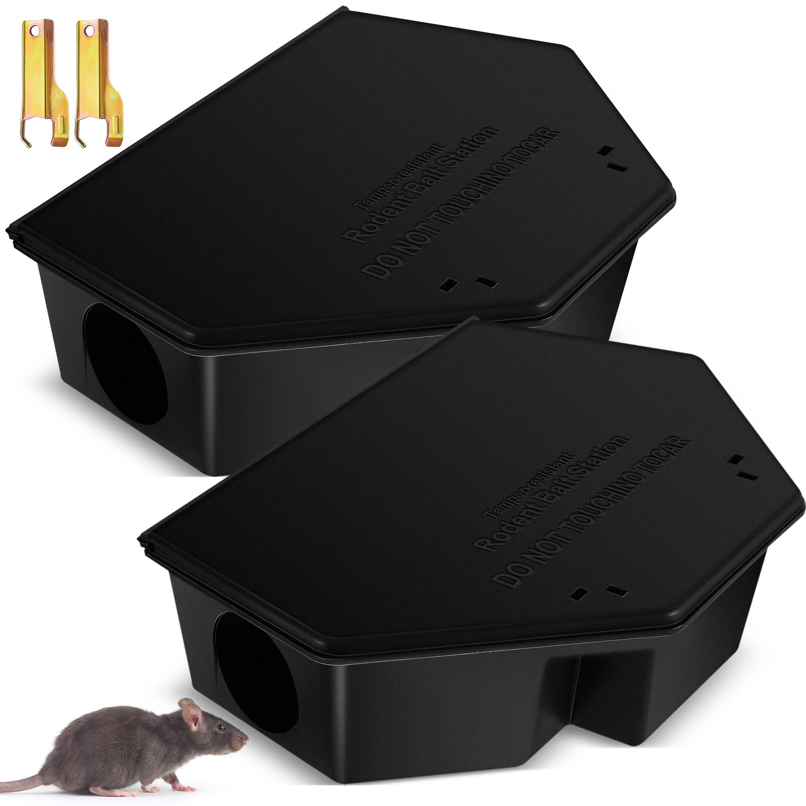 Photo 1 of Qualirey 2 Pcs Rat Bait Station with Keys 13.58 x 8.98 x 3.35 Inch Rodent Station Rat Traps, Keeps Children and Pets Safe Indoor and Outdoor, Bait Not Included (Black)
