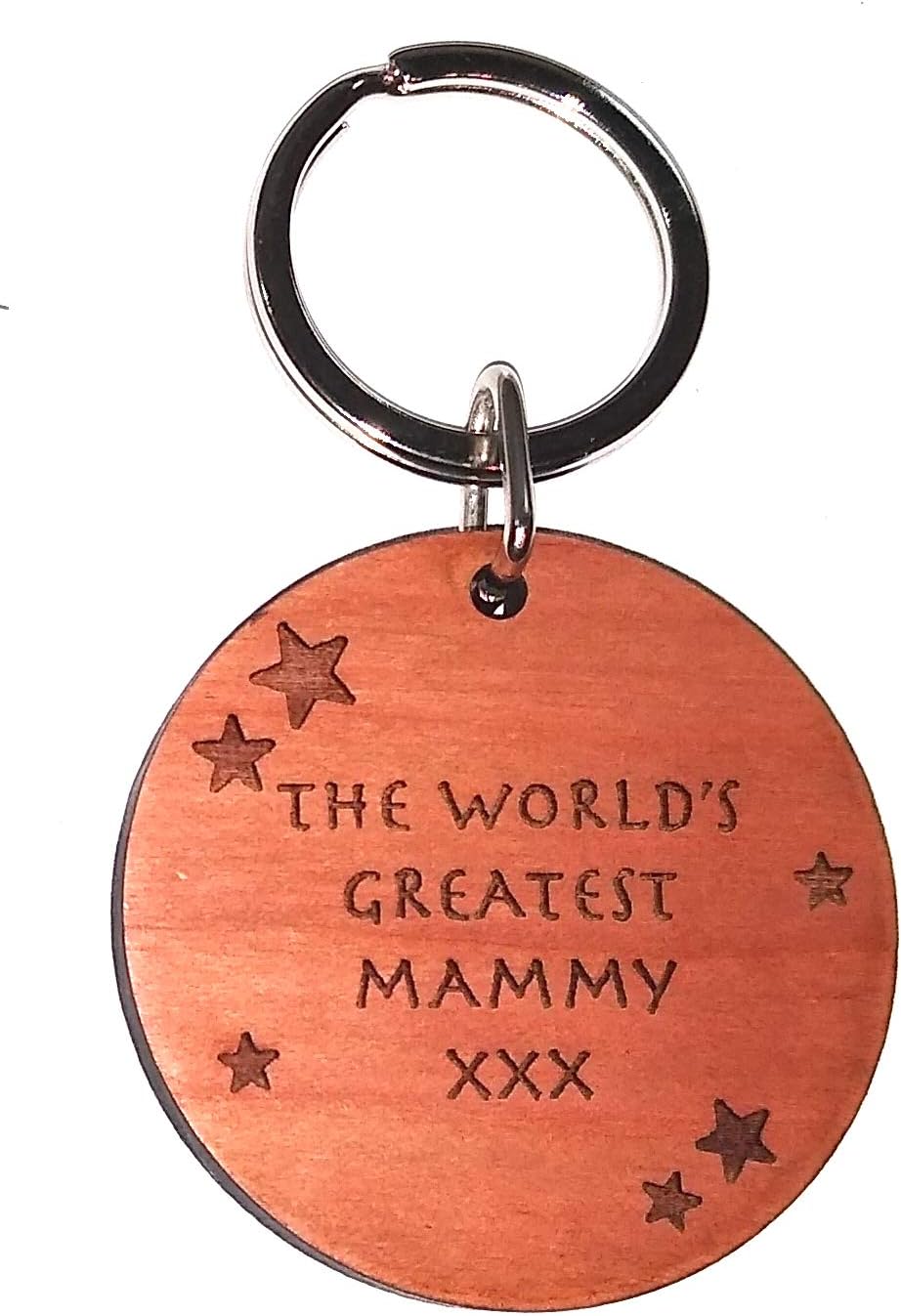 The World's Worlds Greatest Mammy Round Cherywood Wooden Wood Keyring Key Ring Keepsake Idea for Her, Brown, 40mm x 5mm x 40mm