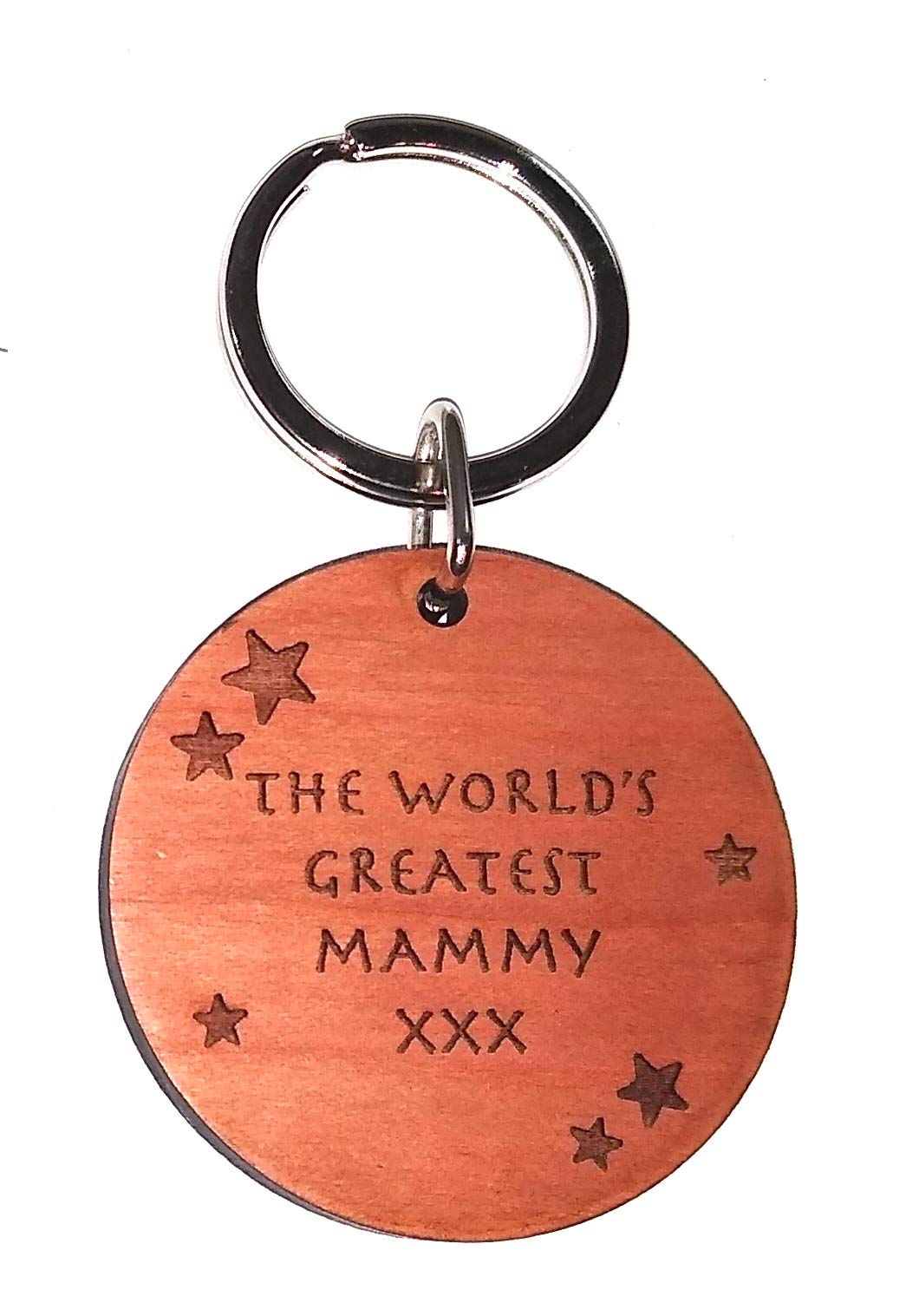 The World's Worlds Greatest Mammy Round Cherywood Wooden Wood Keyring Key Ring Keepsake Idea for Her