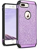 DOMAVER iPhone 8 Plus Sparkly Glitter 2 in 1 Slim Hybrid Hard PC Girls Women Cover with Shiny Leather Shockproof Protective Cell Phone Case for Apple iPhone 8 Plus, Purple