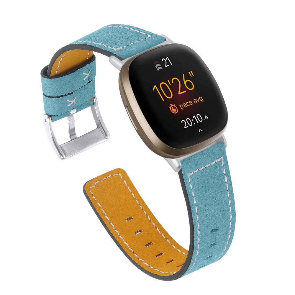 TenCloud Straps Compatible with Fitbit Versa 3/Sense Strap, Replacement Leather Band Wristband for Fitbit Sense/Versa 3 Smartwatch Women Men (Blue)