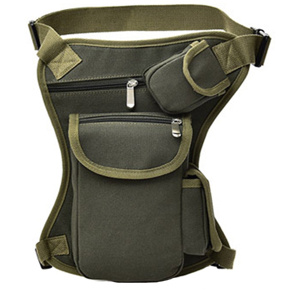 Rullar Canvas Hiking Waist Fanny Pack Tactical Drop Leg Bag Purse Running Waist Belt Hip Bag Outdoors Motorcycle Bike Cycling Pouch Shoulder Bag Army Green