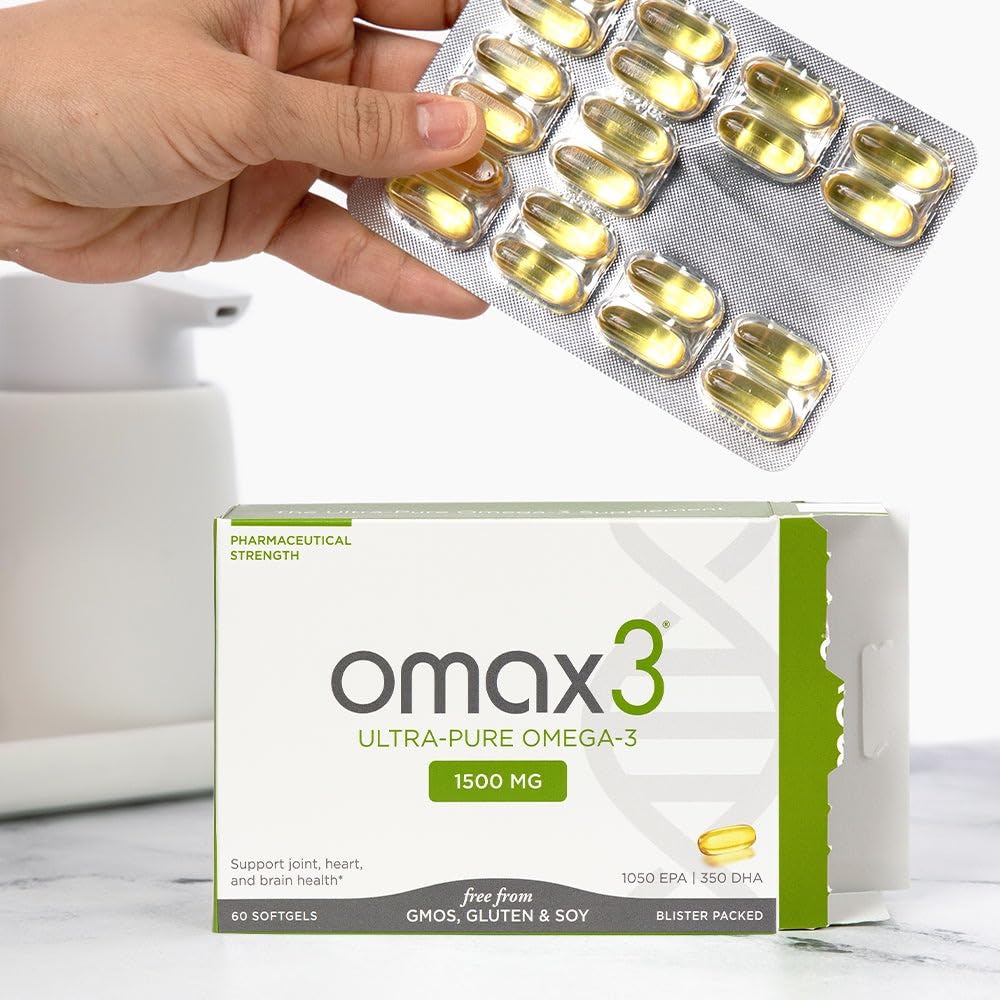 Omax3 Natural Omega 3 Fish Oil Pills 1500 MG EPA DHA - Omega3 Fatty Acid Supplements Muscle & Joint- Gluten Free, Wild Caught, Non GMO, 30-Day Supply Blister Packed (1 Box)