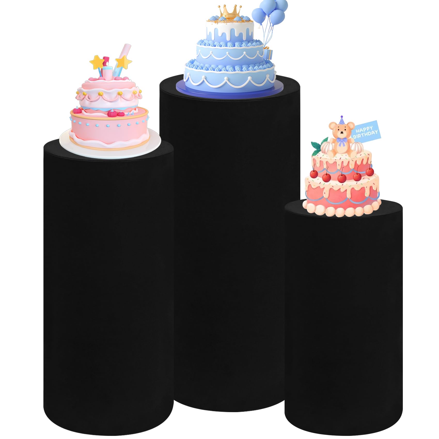 JALANCY Set of 3 Spandex Cylinder Pedestal Stand Covers Stretchable ...