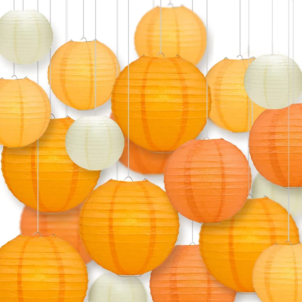 Newthinking 20PCS Hanging Paper Lanterns, 6" 8" 10" 12" Round Orange Paper Lantern Decorations with Hanging Line for Weddings Decoration, Indoor and Garden Party Decoration