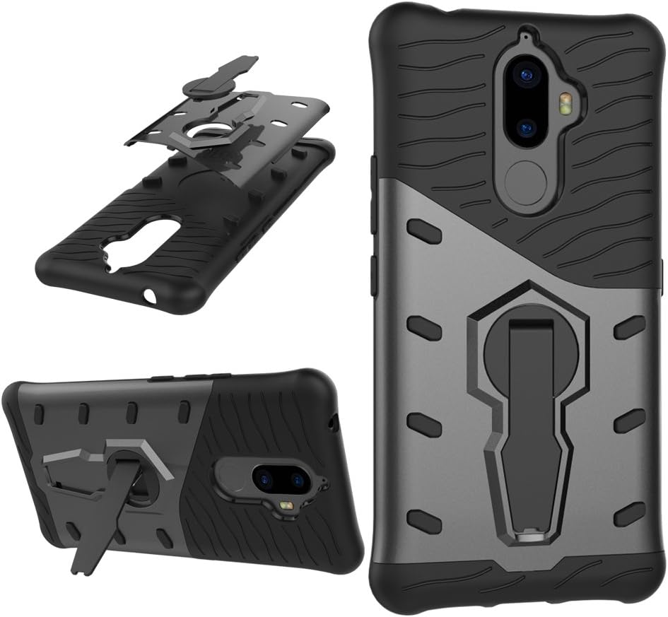 Bounceback ® for Lenovo K8 Note Shock Proof Dual Layer Hybrid Back Case Cover Stand Function (Black Grey)