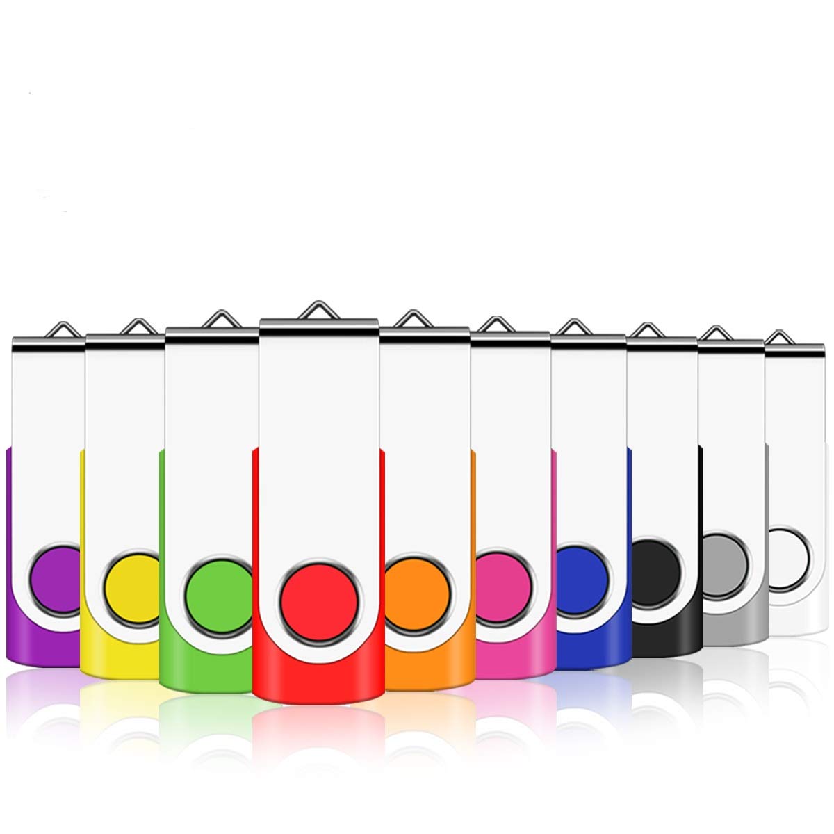 EASTBULL Memory Stick 8GB USB 10Pack, USB 2.0 Thumb Flash Drives Swivel Design Pen Memory Stick Fold Storage (10 Mixed Color With Lanyard)