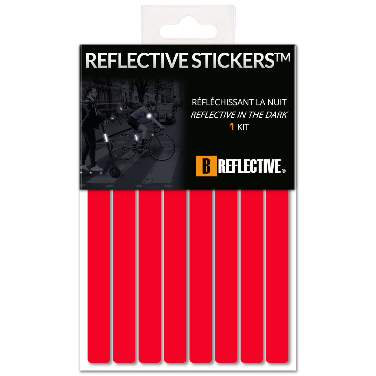 B REFLECTIVE 3M® LINES, Reflective Stripes Kit, Multi-Support: Bicycle, Electric Scooter, Motor Scooter, Electric Unicycle, 3M Technology™, 1x15cm, Red