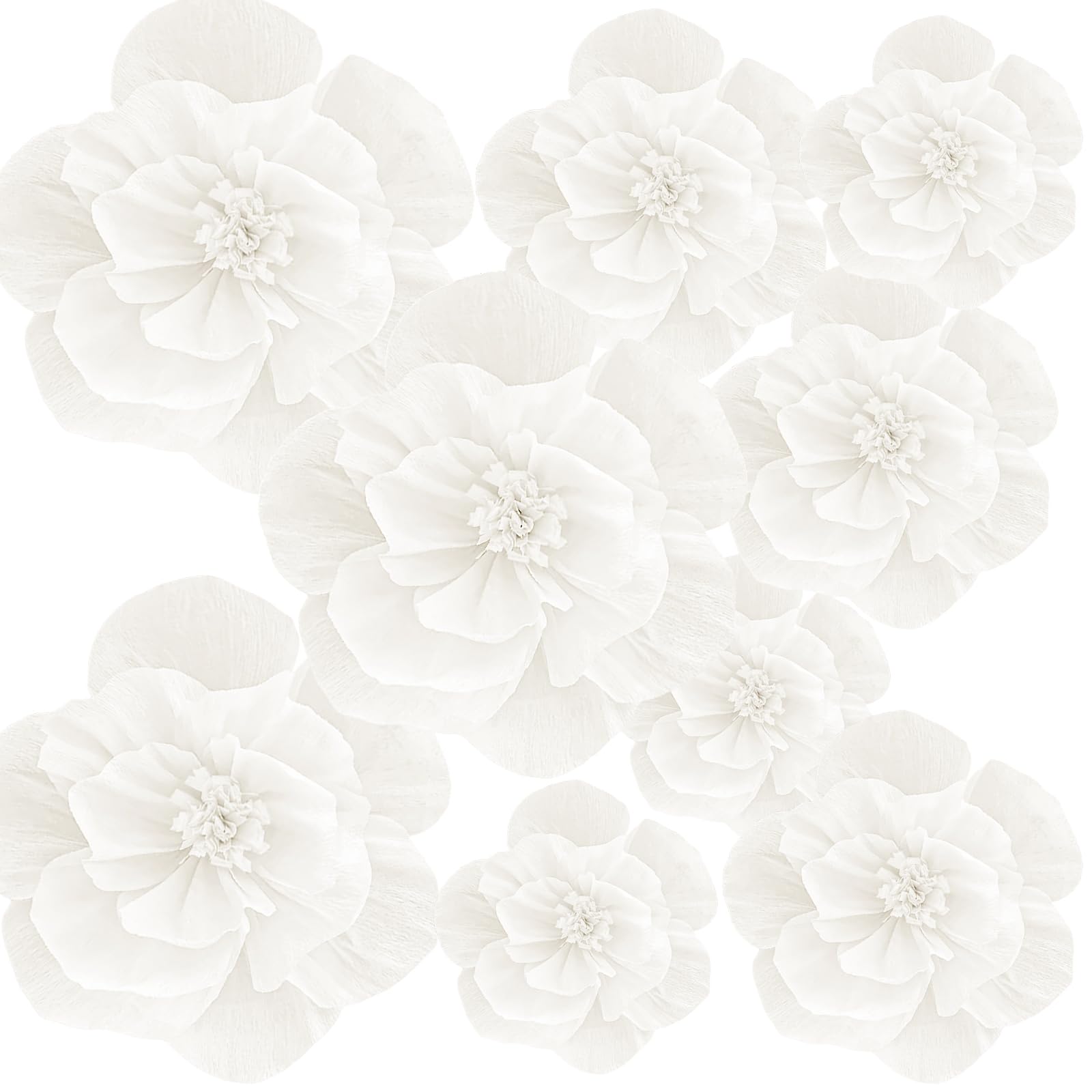 Photo 1 of 9 Pcs Tissue Paper Flowers, Crepe Paper Floral Decoration for Baby Shower Bridal Wedding Birthday Party Backdrop Classroom Nursery Craft Wall Decorations (White)