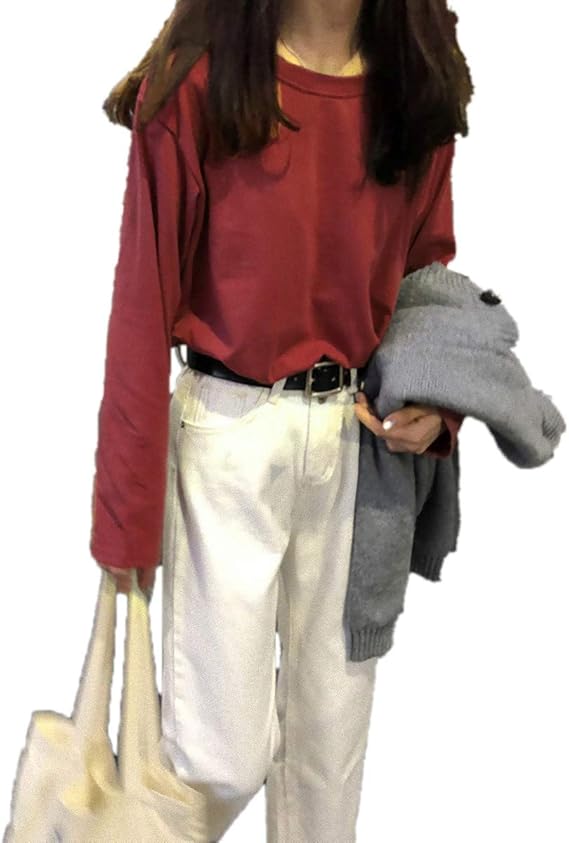 Amazon Big Laugh ビッグラフ Tシャツ カットソー 長袖 オーバーサイズ クルーネック ビッグシルエット レディース Tシャツ カットソー 通販