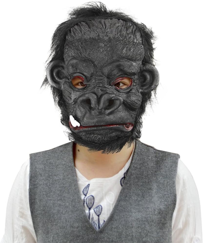 Moonlove Halloween Scary Horror Chimp Mask Latex Ape Monkey Animal Full Head Mask With Hair for Adults Cosplay Costume Fancy Dress Mask With Teeth - Image 3
