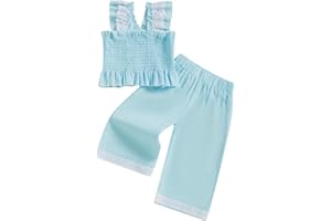 Summer Clothes Toddler Girl Camisole Outfit Infant Baby Cotton Linen Lace Smocked Sleeveless Tank Top Pants Set 0-7T