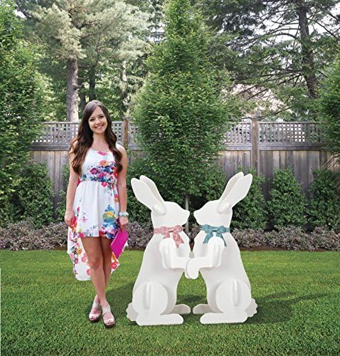2 STANDING LARGE YARD RABBITS EASTER DISPLAY
