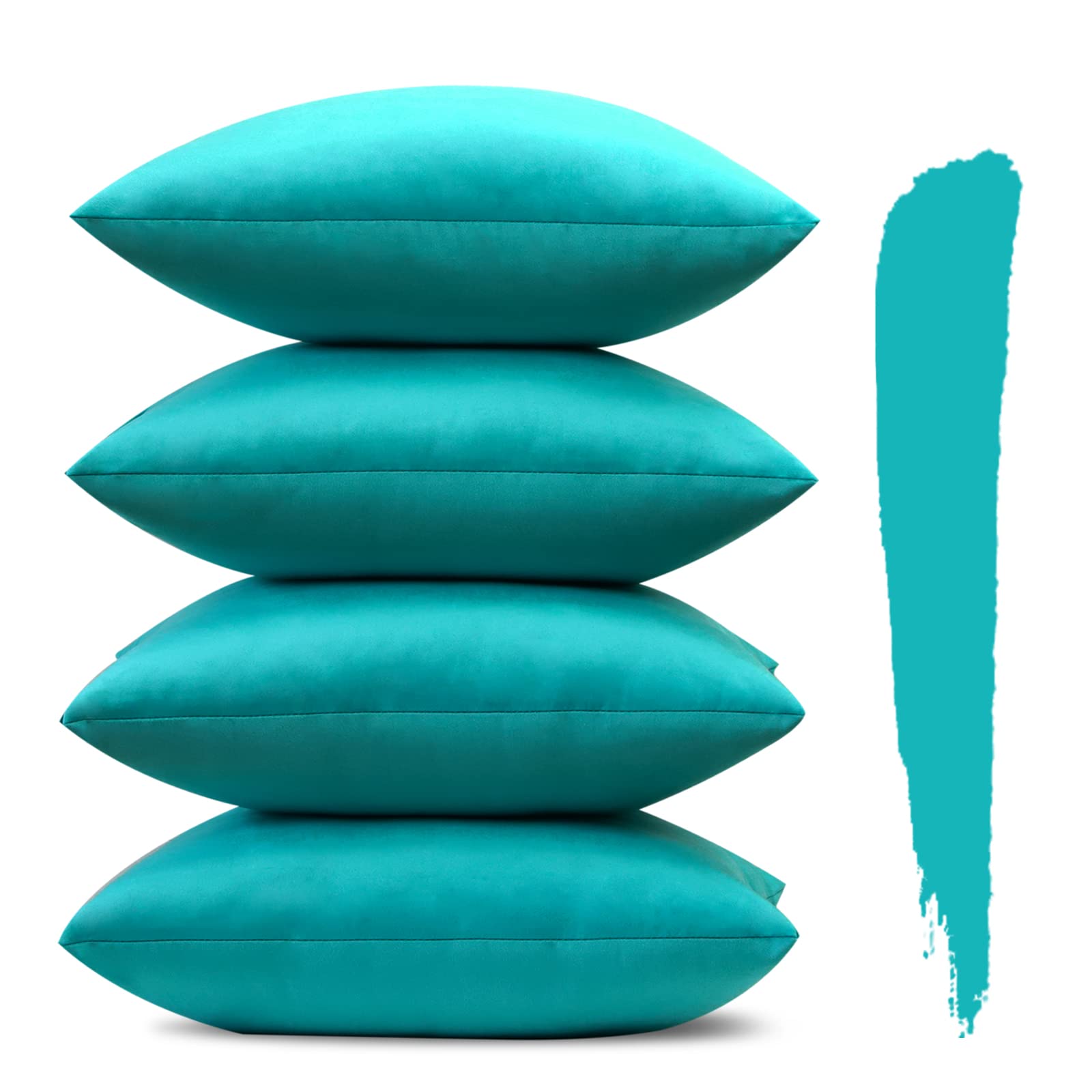 Sungeek Set of 4 Decorative Cushion Covers Solid Soft Velvet Pillow Covers with Invisible Zipper Square Throw Pillow Cases for Sofa Car Patio Bedroom Living Room 45x45cm Teal — image 1