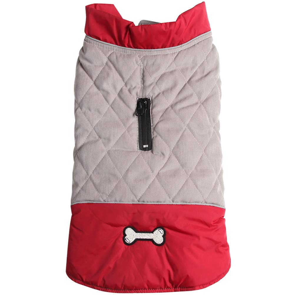 JoyDaog Reversible Dog Coats for Small Dogs Waterproof Warm Puppy Jacket for Cold Winter,Red and Grey XS