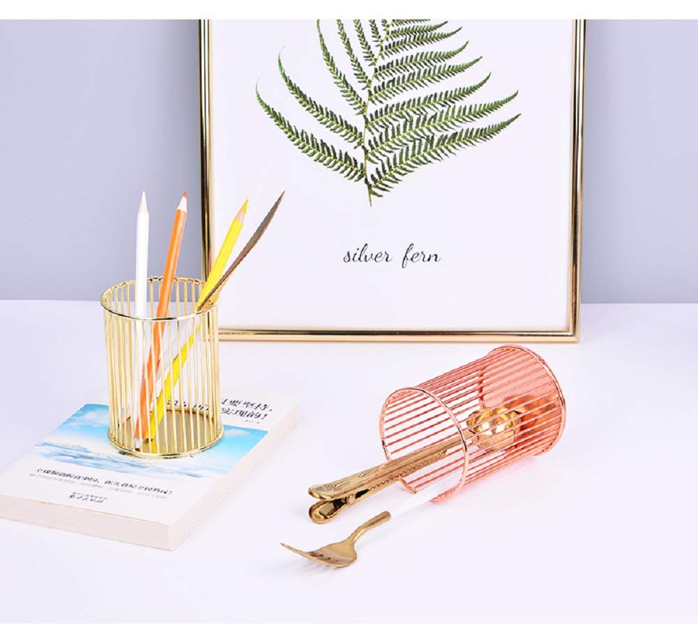 Gullor Wire Metal Desktop Pencil Holder, Makeup Brush Holder, Set of 2, Gold and Rose Gold