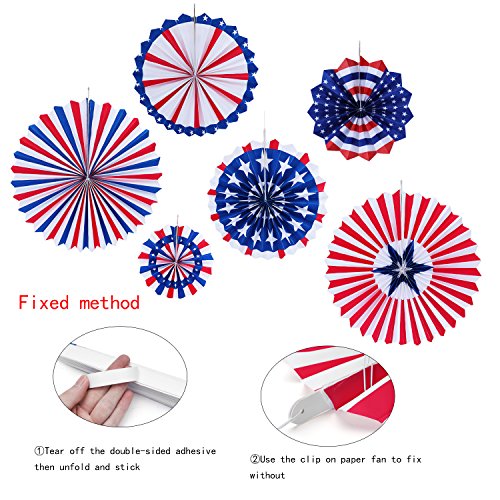 Joyseas 6pcs Paper Fans Hanging Decorations Veterans Day