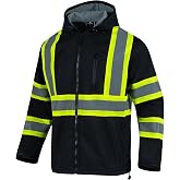 VENDACE Hi Vis Reflective Safety Jackets for Men Softshell Waterproof ANSI Class 3 High Visibility Work Jacket Hoodie