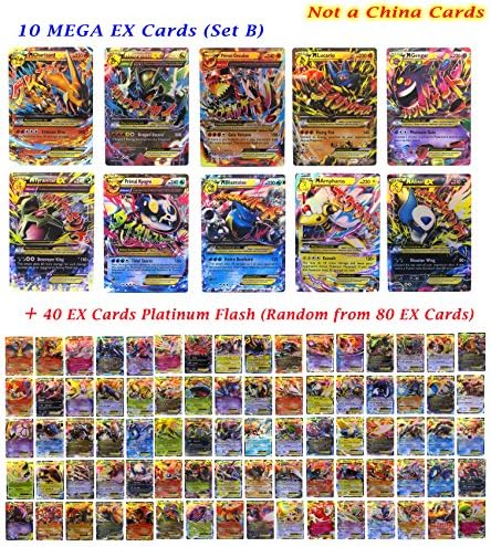New Set 50 Cards 10 Mega EX + 40 EX Rare Cards (Random) All No Repeat (Set B) Charizard Rayquaza Mega EX and etc "NOT A CHINA CARDS" English Superior Cards