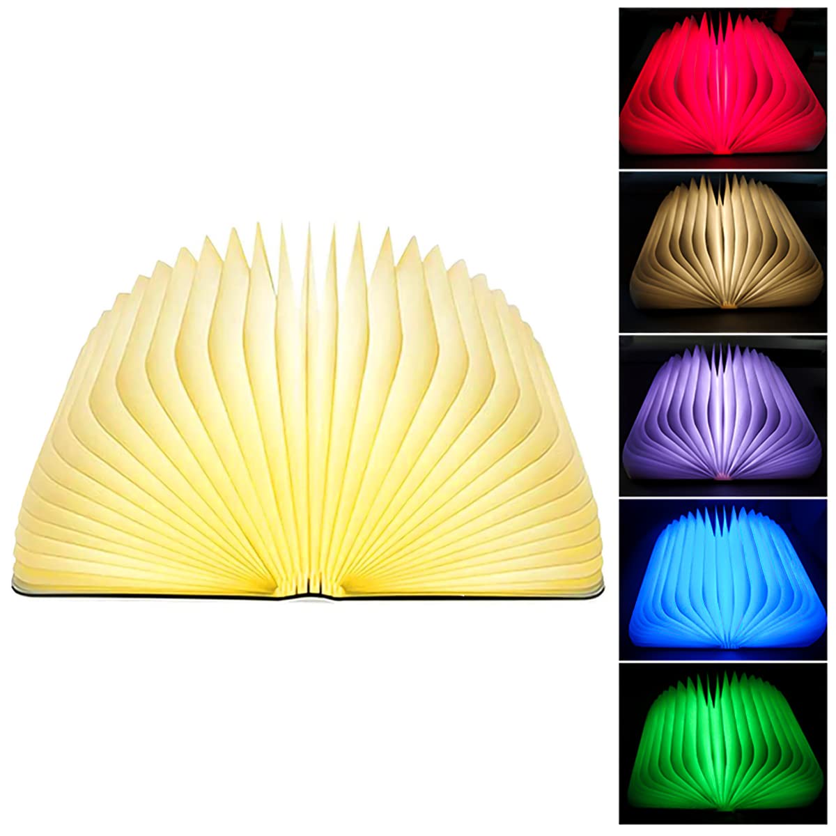 Mobxpar Wooden folding book lamp, LED mood lighting, book lamp, bedside lamp, table lamp, decorative lights/night light, USB rechargeable, 360° foldable (white maple, 12 x 9 x 2.5 cm)