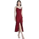 PRODESIGN Slip Dress for Women - Sleep Dress Nightgowns Silky Slit Ruffle Hem Spaghetti Strap Sleepwear Nightdress Lingerie
