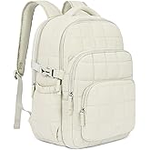 CLUCI 17.3 Inch Laptop Backpack for Women, Anti Theft Travel Backpack, Puffer Quilted Work Backpack, Water Resistant College Bookbag, Carry on backpack with RFID (Beige)