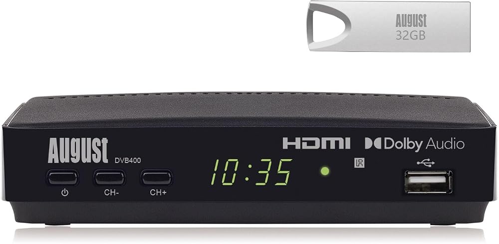 August DVB400 Freeview HD Recorder Set-Top Box 1080p HDMI USB Record Timeshift
