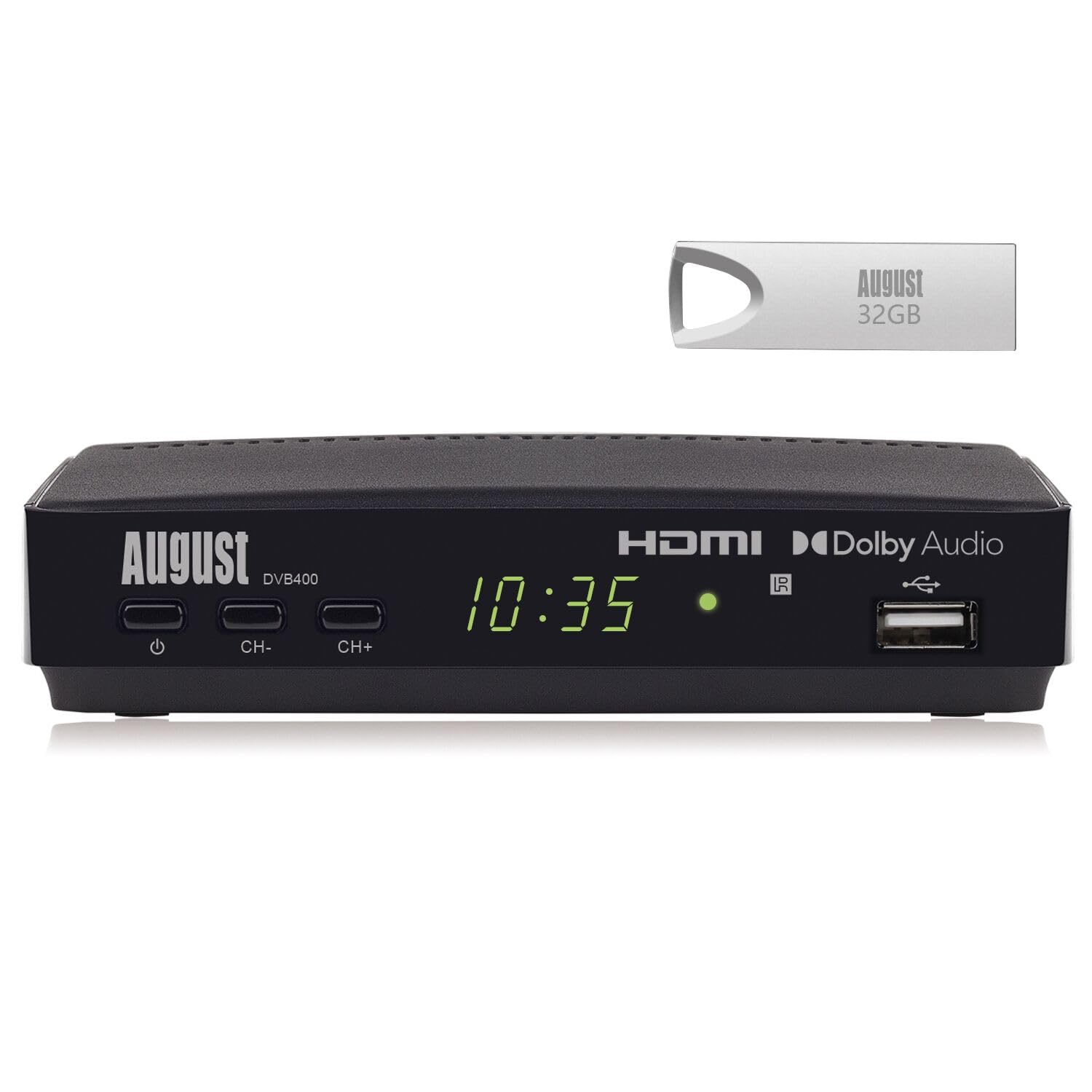 August DVB400 Freeview HD Recorder – HDMI 1080p Set-Top Box Receiver with EPG, Pause, Rewind, Timeshift, USB Recording, Multimedia Player, SCART Output, Require TV Aerial, Not Compatible Freesat