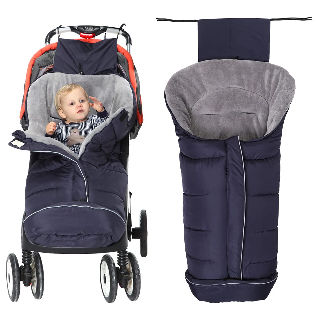 Fairy Baby Universal Footmuff for Pushchairs Prams Winter Cosy Toes Footmuff Thick Fleece Waterproof Windproof Sleeping Bag for Newborn Buggy Stroller(Dark Blue, 6-24Months)
