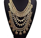 Girl Era Gorgeous Multilayer Retro Choker National Diamond Accessories Pendant Bib Temperament Necklace Womens(gold)