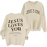 Sulayesh Fleece Christian Sweatshirts Women Jesus Loves You Jesus Is King Hoodie Religious Faith God Shirts Oversized Tops