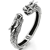 COOLSTEELANDBEYOND Mens Large Stainless Steel Dragon Spring Cuff Bangle Bracelet, Retro Style