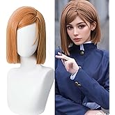 Alacos Anime Short Orange Brown Cosplay Wigs for Adult Women Short Straight Wig for Nobara Cosplay for Halloween Costume Party