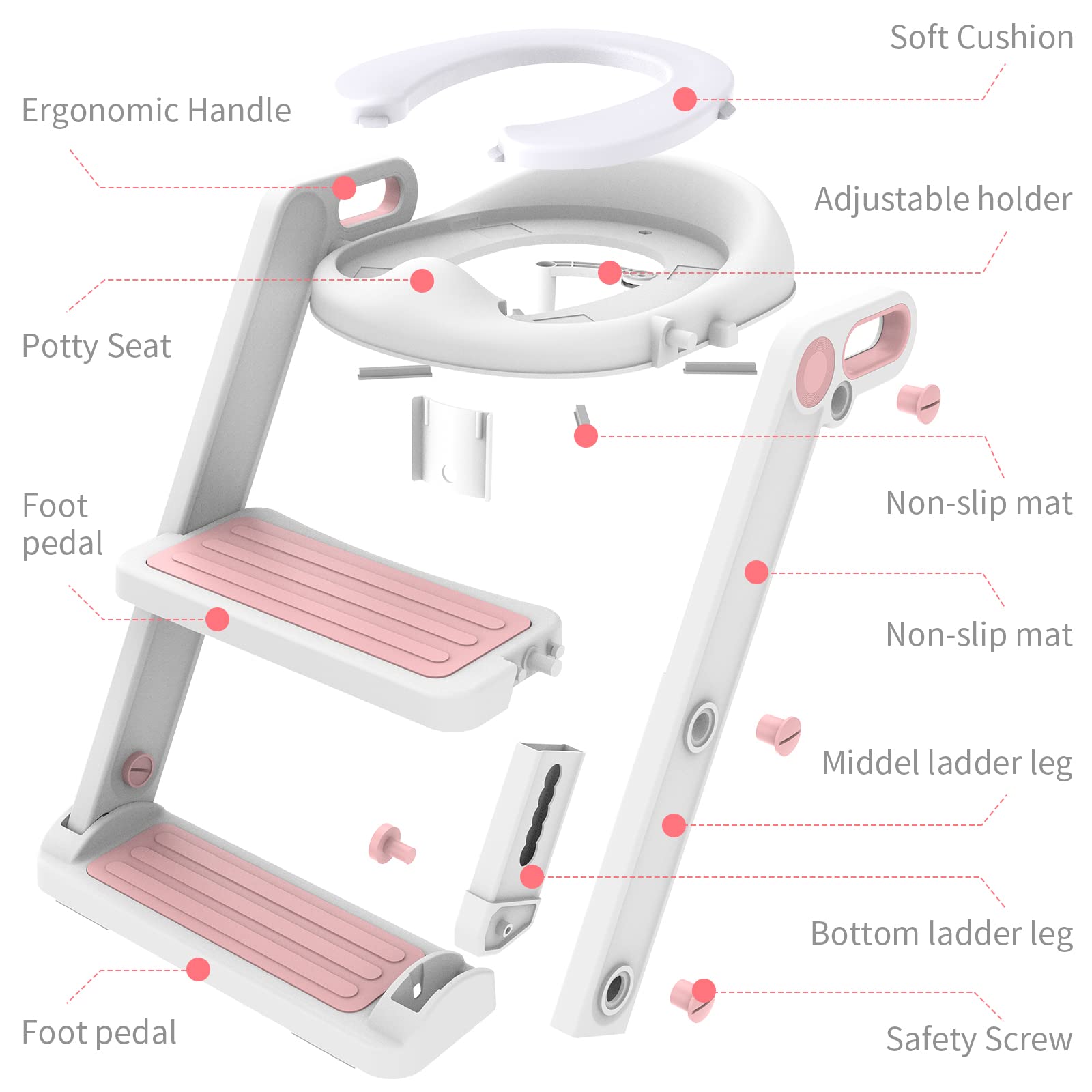 Victostar Potty Training Seat with Step Stool Ladder, Foldable Potty Training Toilet for Kids Boys Girls Toddlers-Comfortable Cushion Safe Handle Anti-Slip Pads