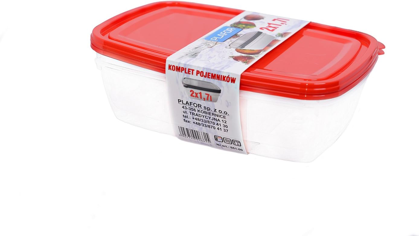 Plafor 2 Pieces Container Set, 1.7 L, Red
