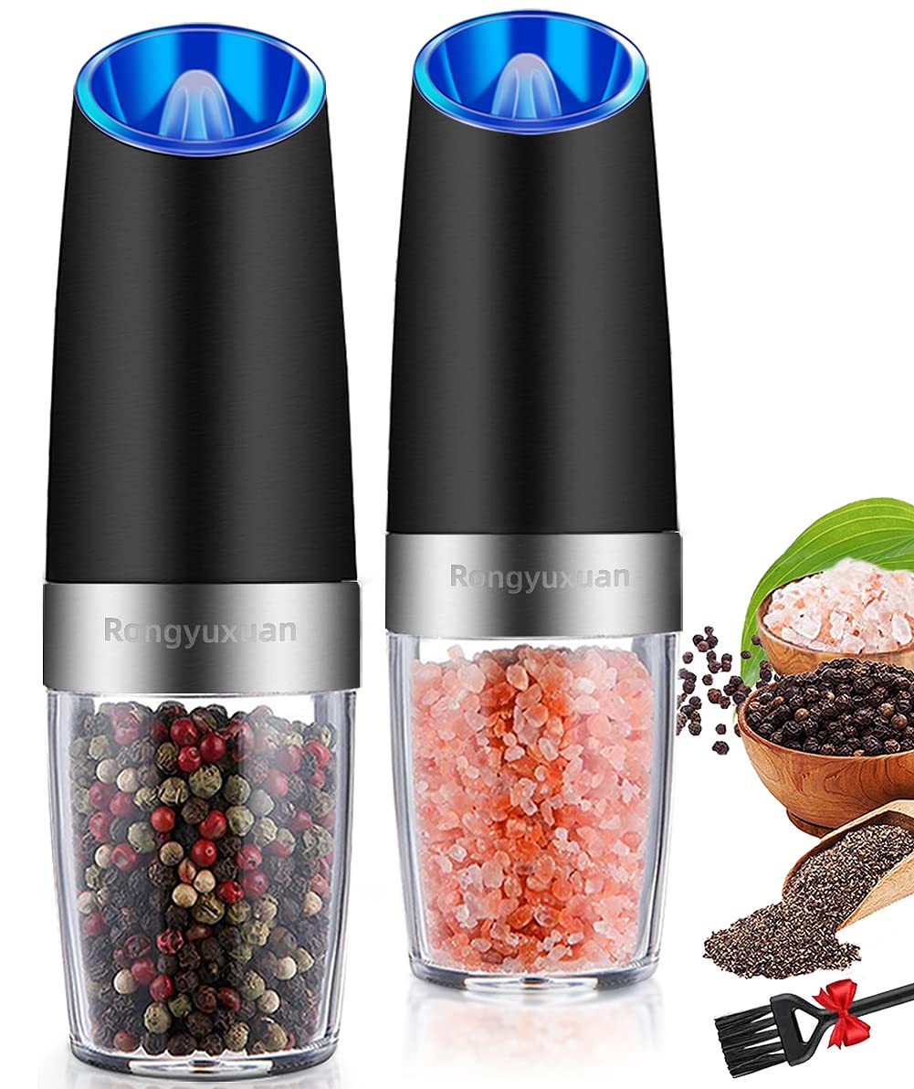 Photo 1 of Gravity Electric Salt and Pepper Grinder Set, Automatic and Battery-Operated with Adjustable Coarseness, LED Light, One Hand Operated -Black