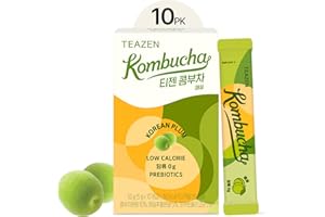 TEAZEN Korean Plum Kombucha Tea, Sugar Free, Sparkling Fermented Powdered Mix Beverage from Korea, Live Probiotics & Prebiotics, 10 Sticks, 1.76oz (Korean Plum)